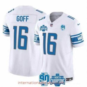 Superior Detroit Lions 16 Jared Goff White 2023 F.U.S.E  90th Anniversary NFC North Division Champions Vapor Untouchable Limited Stitched Jersey