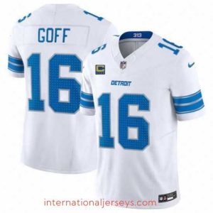 Deluxe Detroit Lions 16 Jared Goff White 2024 F.U.S.E  With 4 Star C Patch Vapor Limited Stitched Jersey