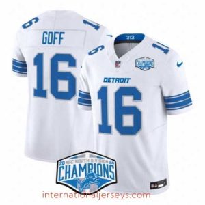 Outstanding Detroit Lions 16 Jared Goff White 2024 NFC North Champions F.U.S.E  Vapor Limited Stitched Jersey