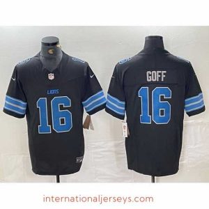 Deluxe Detroit Lions 16 Jared Goff black 2024 F.U.S.E  Vapor Limited Stitched Jersey