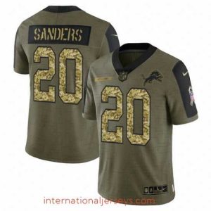 Superb Detroit Lions 20 Barry Sanders 2021 Salute To Service Olive Camo Limited Stitched Jersey