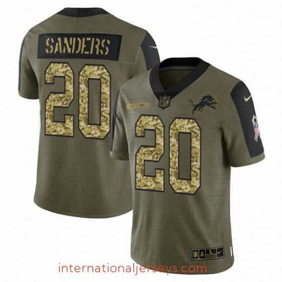 Superb Detroit Lions 20 Barry Sanders 2021 Salute To Service Olive Camo Limited Stitched Jersey