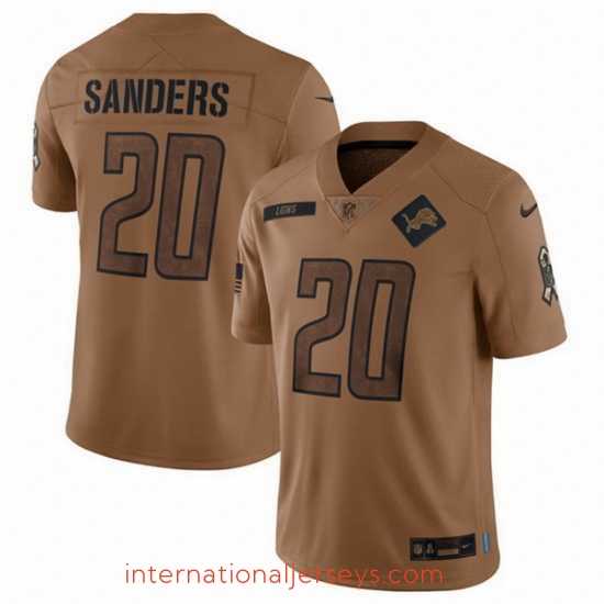 Premium Detroit Lions 20 Barry Sanders 2023 Brown Salute To Service Limited Stitched Jersey