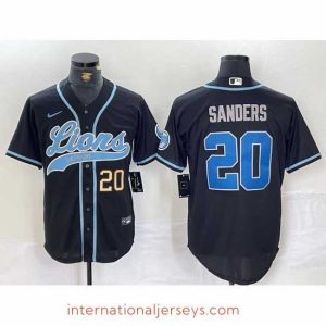 Finest Detroit Lions 20 Barry Sanders Black Cool Base Stitched Baseball Jersey 1