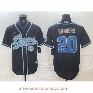 Top notch Detroit Lions 20 Barry Sanders Black Cool Base Stitched Baseball Jersey