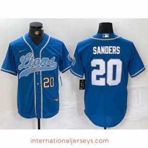 Exquisite Detroit Lions 20 Barry Sanders Blue Cool Base Stitched Baseball Jersey 1