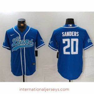 Top notch Detroit Lions 20 Barry Sanders Blue Cool Base Stitched Baseball Jersey