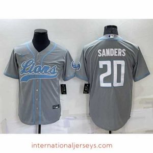 Top notch Detroit Lions 20 Barry Sanders Gray Cool Base Stitched Baseball Jersey