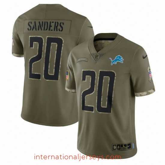 Deluxe Detroit Lions 20 Barry Sanders Olive 2022 Salute To Service Limited Stitched Jersey