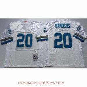 Exquisite Detroit Lions 20 Barry Sanders White M&N Throwback Jersey