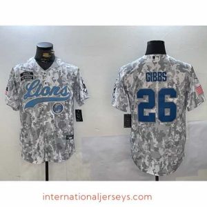 Deluxe Detroit Lions 26 Jahmyr Gibbs 2024 Arctic Camo Salute To Service Stitched Baseball Jersey 1