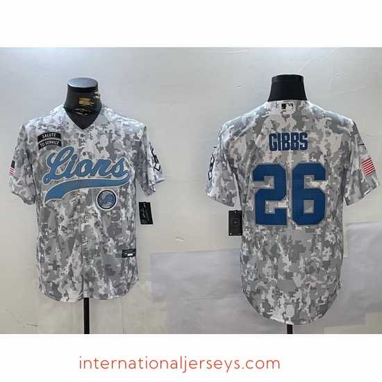 Deluxe Detroit Lions 26 Jahmyr Gibbs 2024 Arctic Camo Salute To Service Stitched Baseball Jersey 1