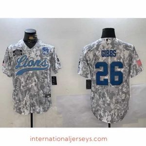 Finest Detroit Lions 26 Jahmyr Gibbs 2024 Arctic Camo Salute To Service Stitched Baseball Jersey 3
