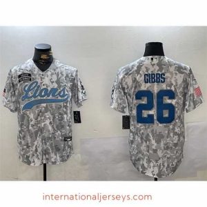 Premium Detroit Lions 26 Jahmyr Gibbs 2024 Arctic Camo Salute To Service Stitched Baseball Jersey