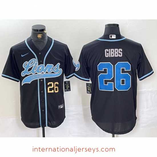 Outstanding Detroit Lions 26 Jahmyr Gibbs Black Cool Base Stitched Baseball Jersey 1