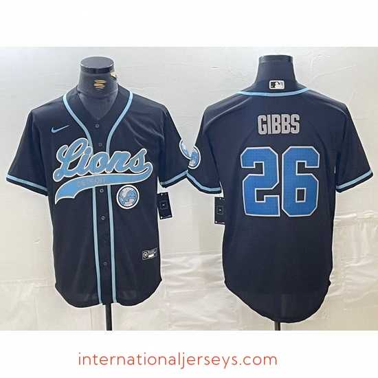 High quality Detroit Lions 26 Jahmyr Gibbs Black Cool Base Stitched Baseball Jersey