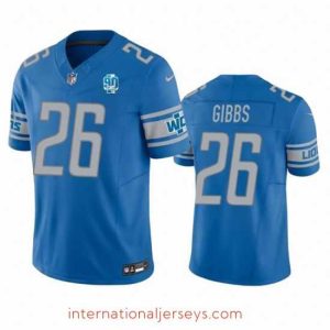 Deluxe Detroit Lions 26 Jahmyr Gibbs Blue 2023 F.U.S.E  90th Anniversary Vapor Untouchable Limited Stitched Jersey