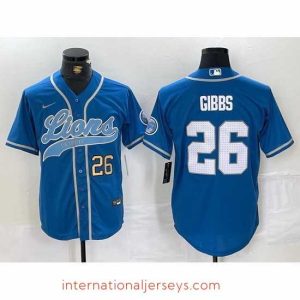 Premium Detroit Lions 26 Jahmyr Gibbs Blue Cool Base Stitched Baseball Jersey 1