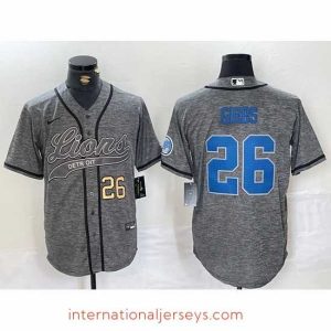 High quality Detroit Lions 26 Jahmyr Gibbs Grey Cool Base Stitched Baseball JerseyS 1