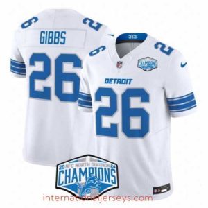 Exceptional Detroit Lions 26 Jahmyr Gibbs White 2024 NFC North Champions F.U.S.E  Vapor Limited Stitched Jersey