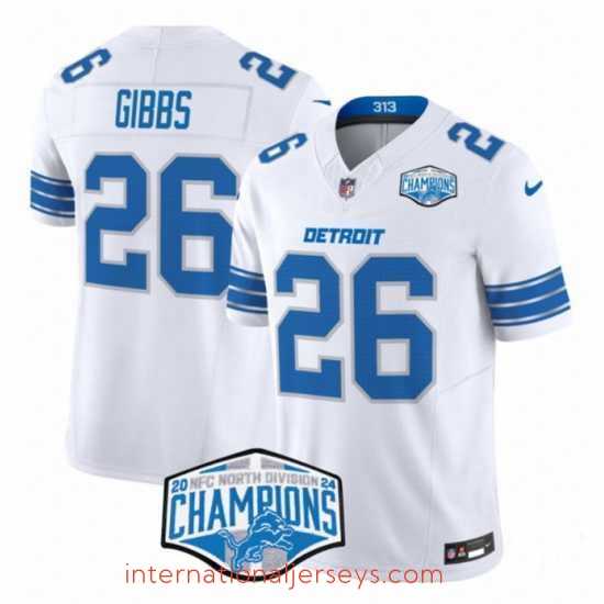Exceptional Detroit Lions 26 Jahmyr Gibbs White 2024 NFC North Champions F.U.S.E Vapor Limited Stitched Jersey