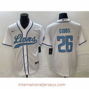 Finest Detroit Lions 26 Jahmyr Gibbs White Cool Base Stitched Baseball Jersey