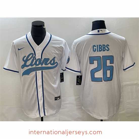 Finest Detroit Lions 26 Jahmyr Gibbs White Cool Base Stitched Baseball Jersey