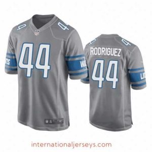 Top notch Detroit Lions 44 Malcolm Rodriguez Grey Stitched Game Jersey