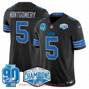 Top notch Detroit Lions 5 David Montgomery Black 2024 NFC North Champions 90th Anniversary Patch F.U.S.E  Vapor Limited Stitched Jersey
