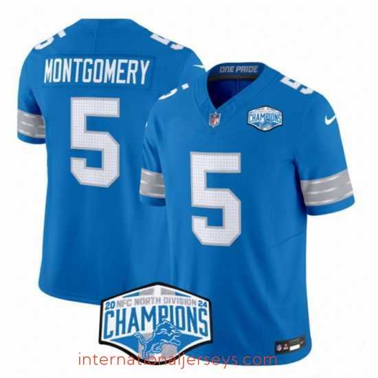 Premium Detroit Lions 5 David Montgomery Blue 2024 NFC North Champions F.U.S.E Vapor Limited Stitched Jersey