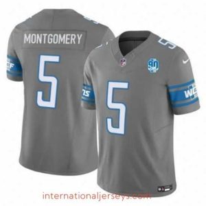 Deluxe Detroit Lions 5 David Montgomery Grey 2023 F.U.S.E  90th Anniversary Vapor Untouchable Limited Stitched Jersey