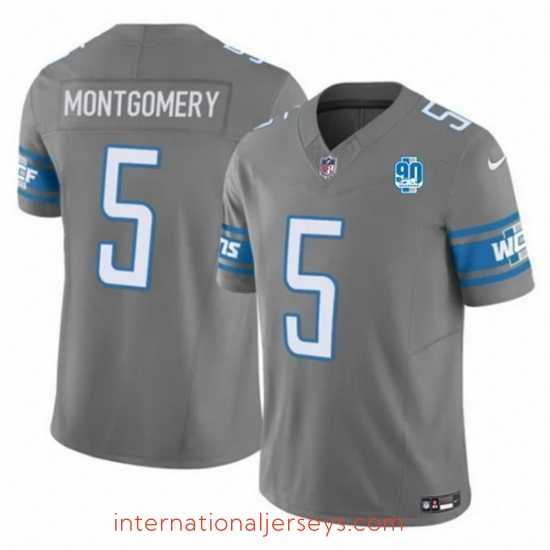 Deluxe Detroit Lions 5 David Montgomery Grey 2023 F.U.S.E 90th Anniversary Vapor Untouchable Limited Stitched Jersey