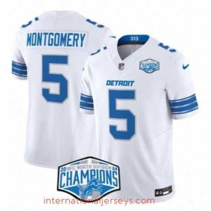 Premium Detroit Lions 5 David Montgomery White 2024 NFC North Champions F.U.S.E  Vapor Limited Stitched Jersey