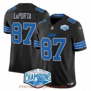 Deluxe Detroit Lions 87 Sam LaPorta Black 2024 NFC North Champions F.U.S.E  Vapor Limited Stitched Jersey