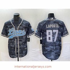 High quality Detroit Lions 87 Sam LaPorta Grey Camo Cool Base Stitched Baseball Jersey