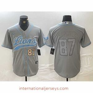 Top notch Detroit Lions 87 Sam LaPorta Grey Cool Base Stitched Baseball Jersey
