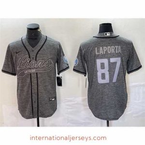 Deluxe Detroit Lions 87 Sam LaPorta Grey Cool Base Stitched Baseball Jerseys
