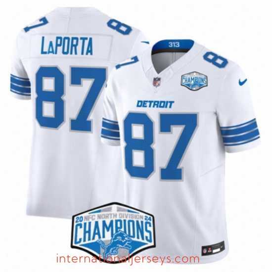 High quality Detroit Lions 87 Sam LaPorta White 2024 NFC North Champions F.U.S.E Vapor Limited Stitched Jersey