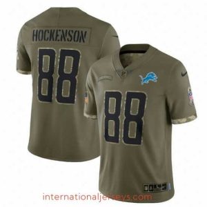 Finest Detroit Lions 88 T  J  Hockenson Olive 2022 Salute To Service Limited Stitched Jersey
