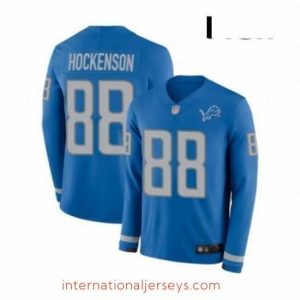 Superb Detroit Lions 88 TJ Hockenson Limited Blue Therma Long Sleeve Football Jersey