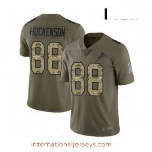 High quality Detroit Lions 88 TJ Hockenson Limited Olive Camo Salute to Service Football Jersey