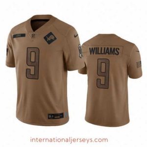 Finest Detroit Lions 9 Jameson Williams 2023 Brown Salute To Service Limited Stitched Jersey