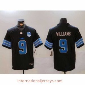 Top notch Detroit Lions 9 Jameson Williams Black 2024 F.U.S.E  2nd Alternate With 90th Anniversary Patch Vapor Limited Stitched Jersey