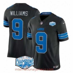 Top notch Detroit Lions 9 Jameson Williams Black 2024 NFC North Champions F.U.S.E  Vapor Limited Stitched Jersey