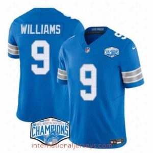 Top notch Detroit Lions 9 Jameson Williams Blue 2024 NFC North Champions F.U.S.E  Vapor Limited Stitched Jersey