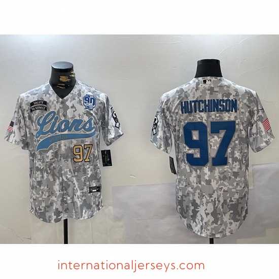 Top notch Detroit Lions 97 Aidan Hutchinson 2024 Arctic Camo Salute To Service Stitched Baseball Jersey 5