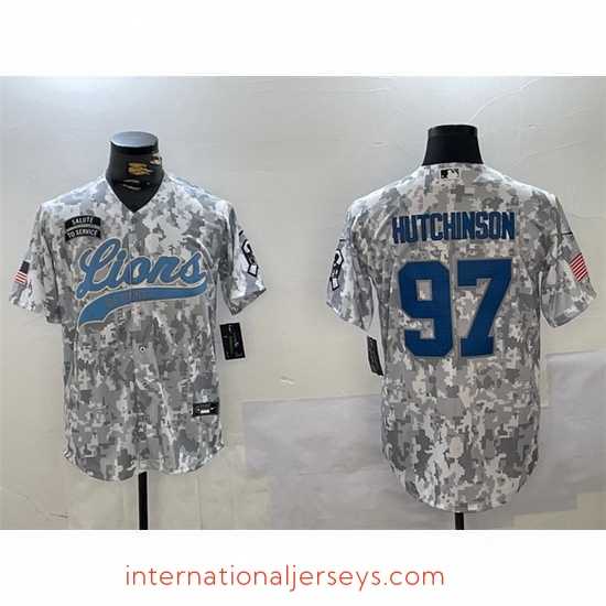 Deluxe Detroit Lions 97 Aidan Hutchinson 2024 Arctic Camo Salute To Service Stitched Baseball Jersey
