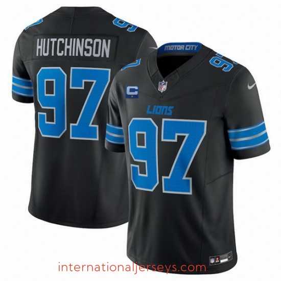Top notch Detroit Lions 97 Aidan Hutchinson Black 2024 F.U.S.E With 1 Star C Patch 2nd Alternate Vapor Limited Stitched Jersey