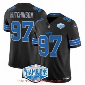Superb Detroit Lions 97 Aidan Hutchinson Black 2024 NFC North Champions F.U.S.E  Vapor Limited Stitched Jersey