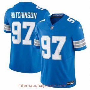 Outstanding Detroit Lions 97 Aidan Hutchinson Blue 2024 F.U.S.E  Vapor Limited Stitched Jersey
